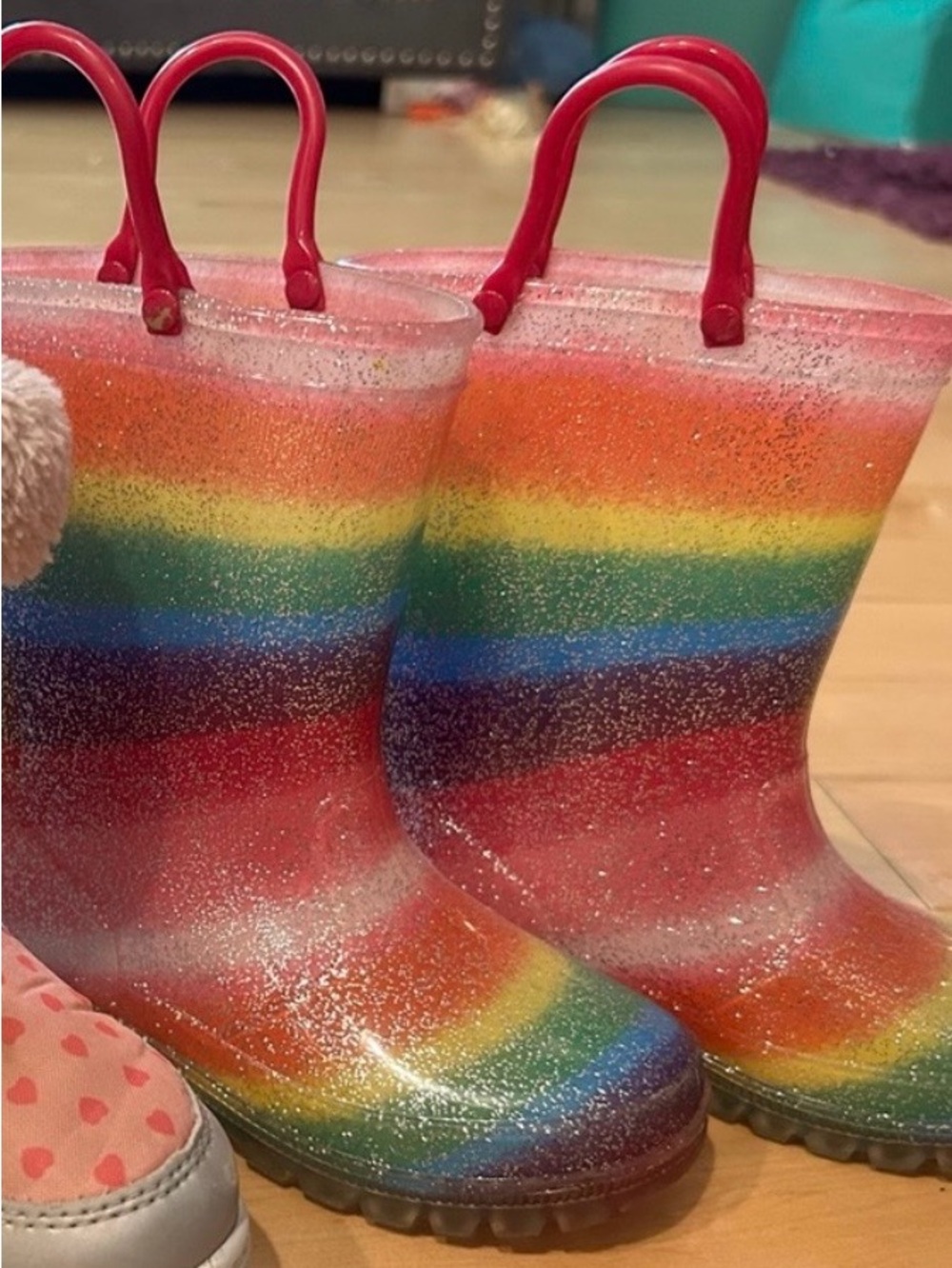 Rainbow Glitter Light up Rain Boots toddler size 9